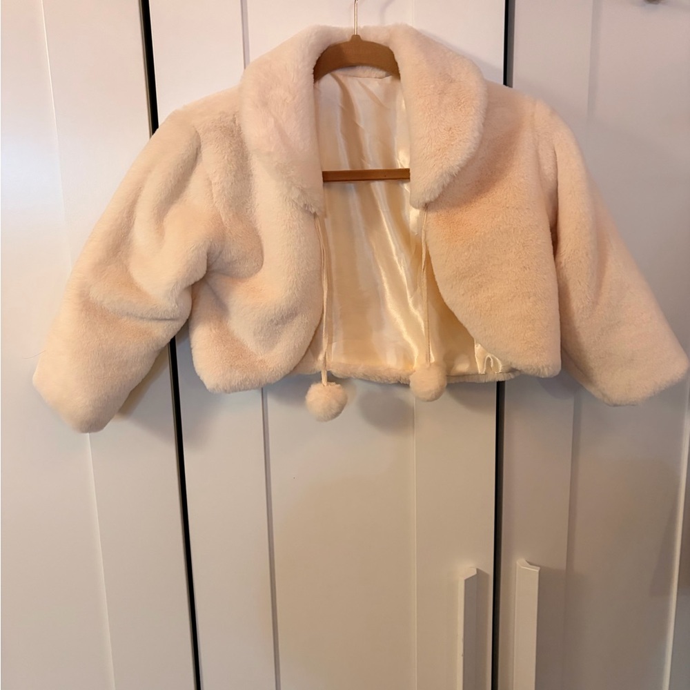 Kids Cream Faux Fur Bolero Jacket